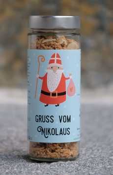 Bio-Dinkelmüsli mit weißer Schokolade- Nikolaus