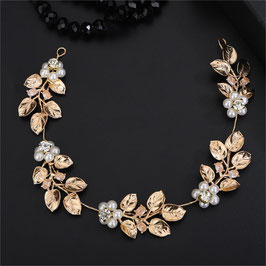 Haarband Blumen Perlen Strass Art.9811-Gold