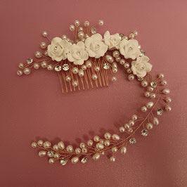 Haarkamm Blumen Perlen Strass Art.9382-Rosegold