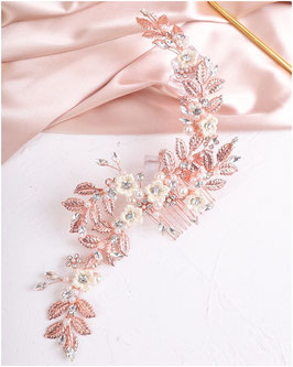 Haarkamm Rosegold Perlen Blumen Strass Art.25272-R