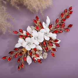 Haarklammer Rot Blumen Strass Art. 7886