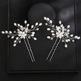 Set 2 Stk. Haarnadeln Silber Perlen Strass Art.23980-S Haarschmuck Braut Haarschmuck Hochzeit