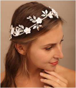 Haarband Silber Blumen Perlen Strass Art.77031-Silber Haarschmuck Braut Haarschmuck Hochzeit