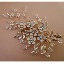 Haarklammer Perlen Blumen Strass Art.8558-Gold
