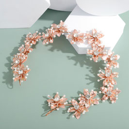 Haarband Rosegold Blumen Strass Perlen Art. N7672-Rosegold Haarschmuck Braut Haarschmuck Hochzeit
