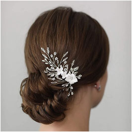 Haarklammer Silber Blumen Perlen Strass Art.22057 Haargesteck Blumen Perlen Strass Haarschmuck Braut Haarschmuck Hochzeit Brautschmuck Haarklammer Hochzeit