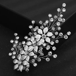 Haarklammer Silber Blumen Perlen Strass Art.7924-Silber
