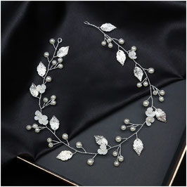 Haarband Silber Blumen Perlen  Art.7319-S