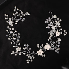 Haardraht-Haarband Silber Blumen Perlen Haarschmuck Braut Haarschmuck Hochzeit Art.7509-Silber