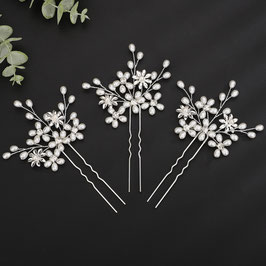 Set 3. Stk. Haarnadeln Perlen Blumen Art. N3-8468-Silber