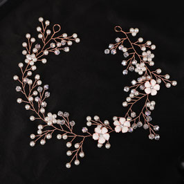 Haardraht-Haarband Rosegold Blumen Perlen Haarschmuck Braut Haarschmuck Hochzeit Art.7509-Rosegold