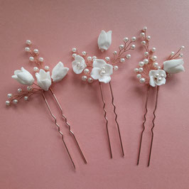 Set 3. Stk. Haarnadeln Blumen Perlen Art. N7526-Rosegold