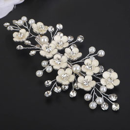 Haarklammer Blumen Strass Perlen Art.8550-Silber