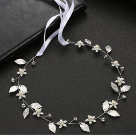 Haarband Silber Blumen Perlen Strass Art.76039 Haarschmuck Braut Haarschmuck Hochzeit