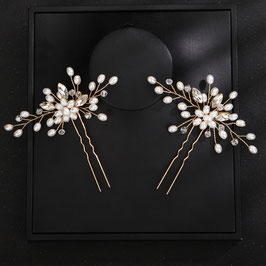 Set 2. Stk. Haarnadeln Gold Perlen Strass Art.23980-G Haarschmuck Braut Haarschmuck Hochzeit