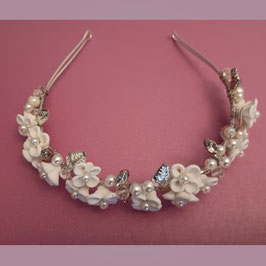 Diadem Blumen Perlen Strass Art.8638-Silber Haarschmuck Hochzeit