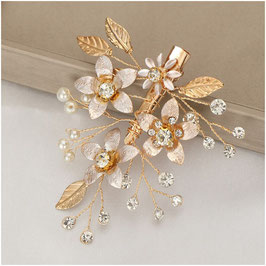Haarklammer Gold Perlen Blumen Art.2249 Haarschmuck Hochzeit Brautschmuck Haarklammer Hochzeit