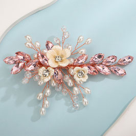 Haarklammer Rosegold Blumen Strass Perlen Art.9726