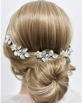 Haarband Blumen Perlen Strass Art.9811-Silber