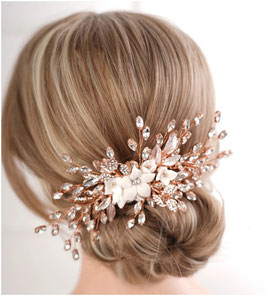 Haarschmuck Braut Haarkamm Blumen Perlen Strass Art. N7047-Rosegold Haarschmuck Hochzeit