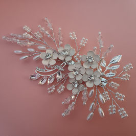 Haarklammer Perlen Blumen Strass Art.8558-Silber