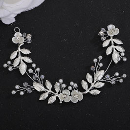 Haarschmuck Blumen Perlen Strass Art.8102-Silber