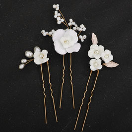 Set 3. Stk. Haarnadeln Blumen Perlen Art.9620-Gold