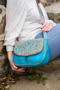 Sac réversible Lili turquoise orange fleurs