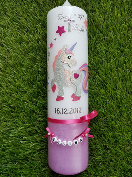 Taufkerze Einhorn TK265-U Silber-Rosa-Pink-Flieder Holoflitter