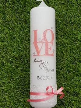 Hochzeitskerze "Love" HK095 Rosa Holoflitter