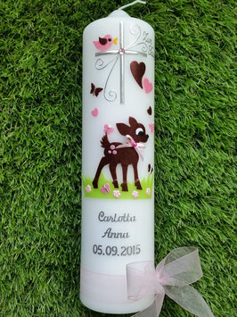 Taufkerze Bambi TK188 Braun-Rosa Holoflitter Silberschrift