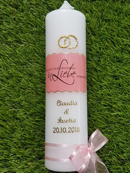 Hochzeitskerze HK221 "Liebe" Rosa Holoflitter mit Gold