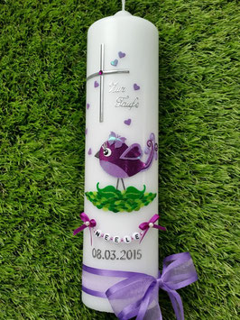 Taufkerze Vögelchen TK178 Brombeerlila-Flieder Flitter