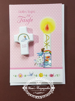 Glückwunschkarte "Zur Taufe Mädchen" mit Holzkreuz (K04)