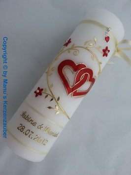 Hochzeitskerze HK204 Creme & Gold & Rot Holoflitter