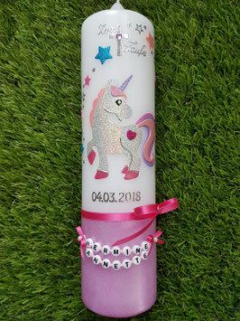 Taufkerze Einhorn TK265-U Silber-Rosa-Pink-Flieder-Türkis Holoflitter