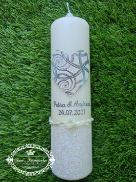 Hochzeitskerze HK080 Creme Holoflitter