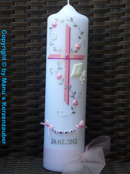 Taufkerze Kreuz & Gebetbuch TK200 Rosa & Pink Holoflitter / 3D Gebetbuch