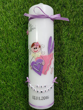 Taufkerze SK116 Schutzengel Mädchen Flieder-Rosa Flitter