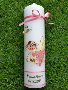 Taufkerze SK116 Schutzengel Mädchen Rosa Marmoriert-Creme Uni & Goldschrift