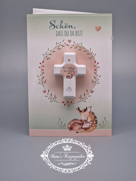 Glückwunschkarte "Zur Geburt" mit Holzkreuz (K09)