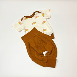 Baby Set Sommer, T-Shirt Sonne + Pumphose Caramel Musselin