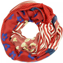 Loop  mit Blumen Herzen Streifen  Rot