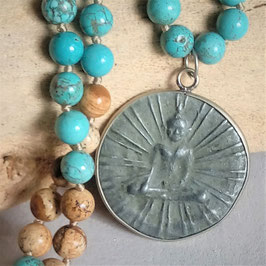 türkis braune Ibiza Steinkette mit Buddha Amulett