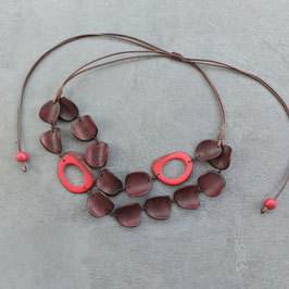 Collier Tagua Nuss doppelreihig gewellt rot