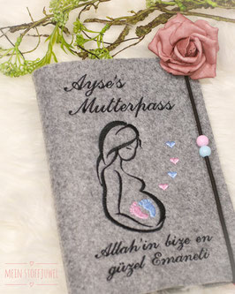 Mutterpasshülle personalisiert Skizzierte Frau mit Text "Allah ìn"