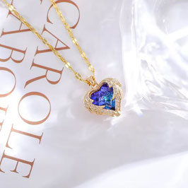 Collier Coeur Bleu Acier Doré