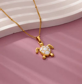 Collier Tortue Acier Doré