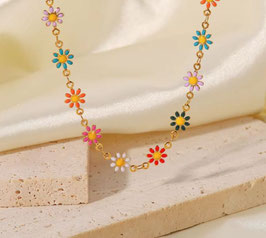 Collier Marguerites Multicolores Acier