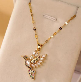 Collier Pendentif Oiseau Acier Doré